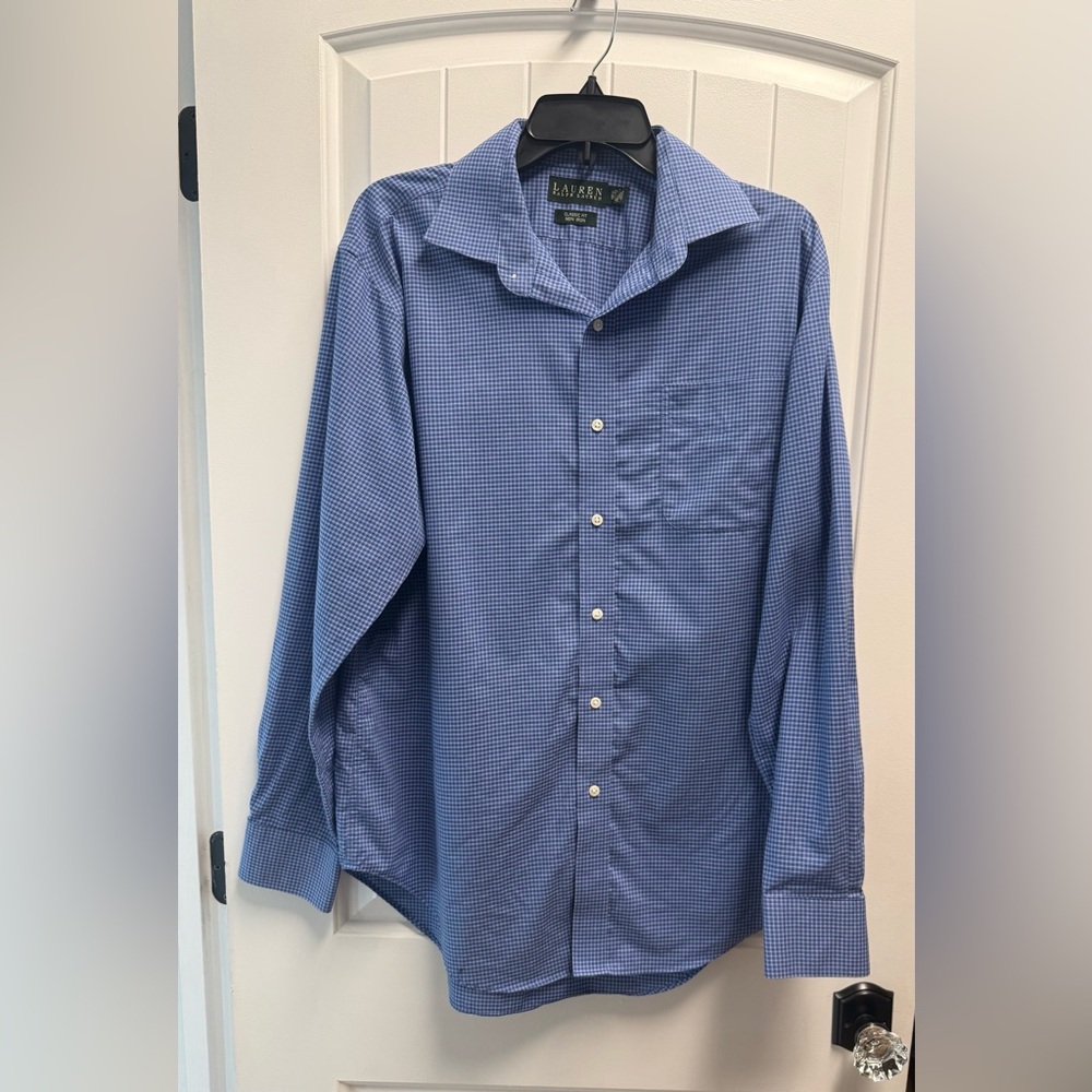 Men's Ralph Lauren Blue White Checks Button Down Shirt Classic Fit Size 16 1/2